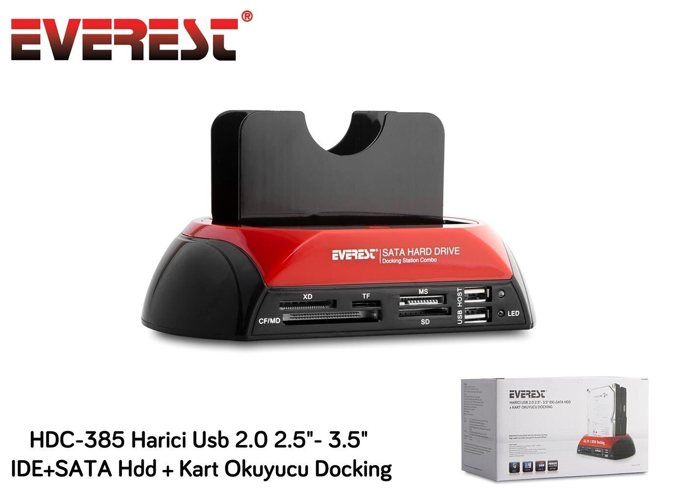 Everest HDC-385 2.5-3.5 Ide Sata Usb 2.0 Harddisk Hdd Kutusu + Kart Okuyusu + Docking Statıon