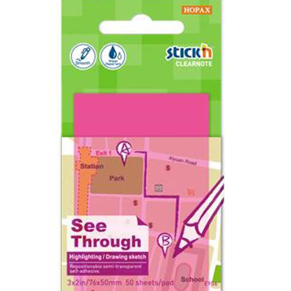 Hopax Stıckn Yapışkanlı Not Kağıdı Yarı Saydam 50 YP 76x51 Neon Pembe 21707