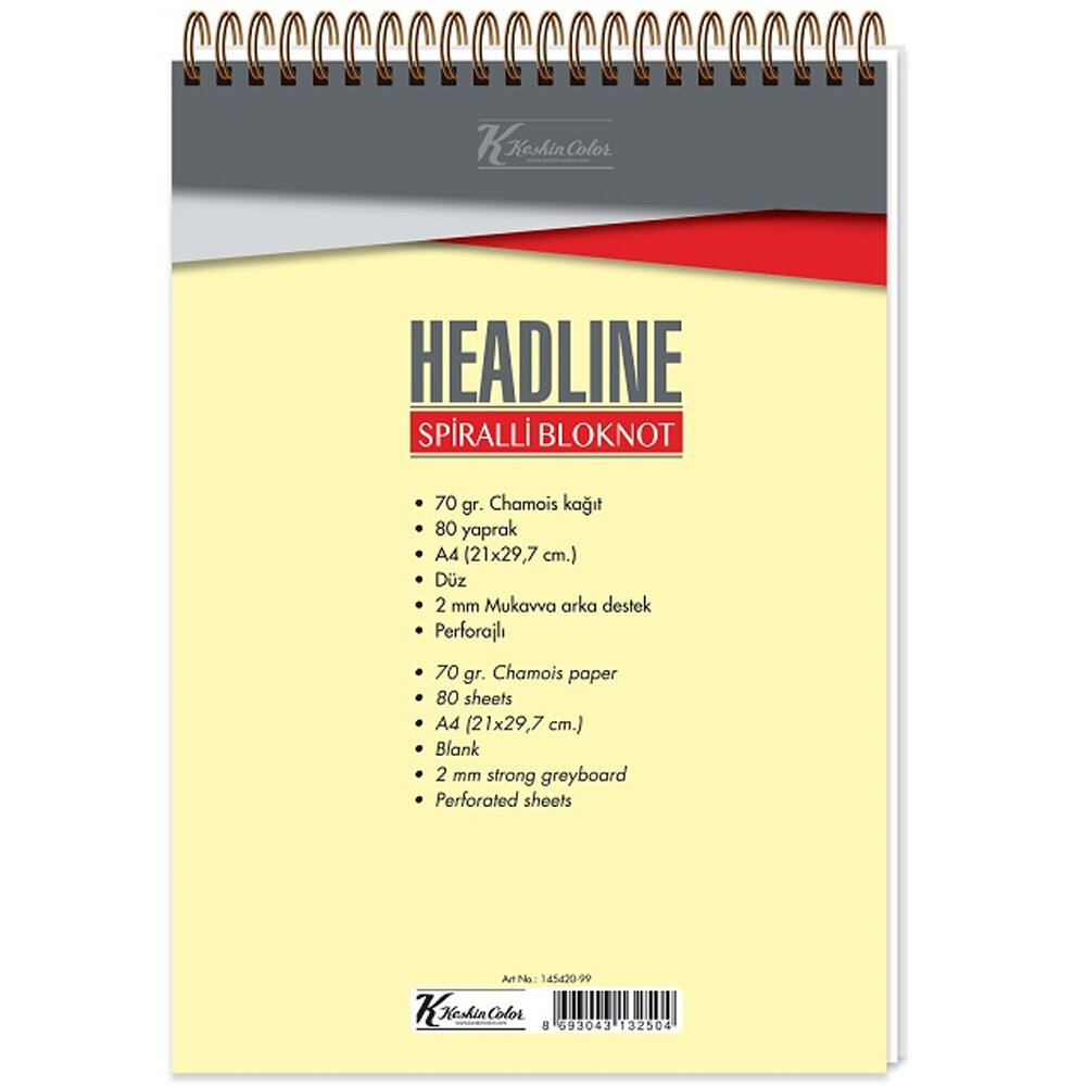 Keskin Color Bloknot Karton Kapak Spiralli Headline A5 80 YP Düz