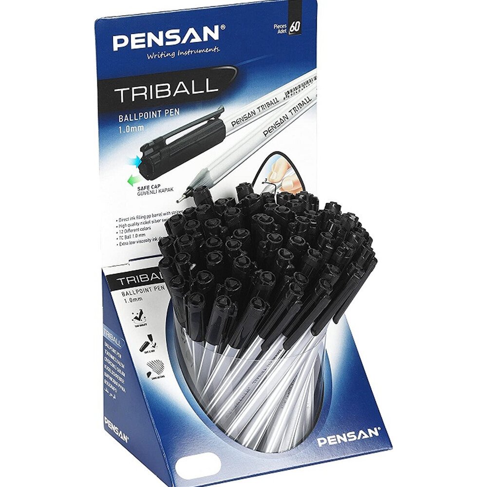 Pensan Tükenmez Kalem Triball 1.0 MM Bilye Uç Siyah 60 LI Stand 1003