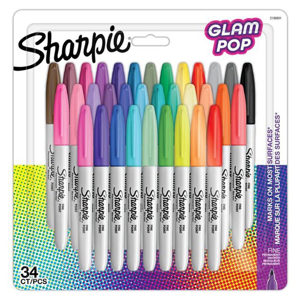 Sharpie Permanent Markör Fine Glam Pop 34 Lü Bls