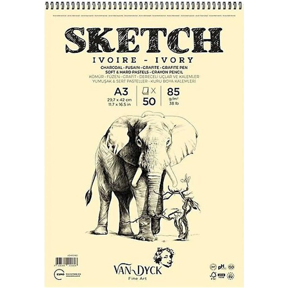 Van Dyck Skecth Çizim Blok Dokulu A3 85 GR Üsten Spiralli 50 YP