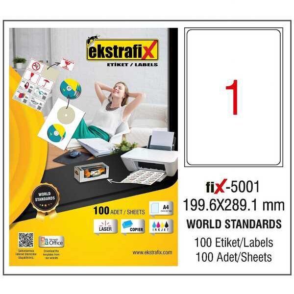 Ekstrafix Laser Etiket 100 YP 199.6x289.1 Laser-Copy-Inkjet FİX-5001