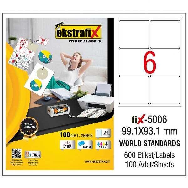 Ekstrafix Laser Etiket 100 YP 99.1x93.1 Laser-Copy-Inkjet FİX-5006