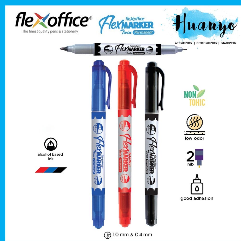 Flexoffice Permanent Marker Çift Taraflı Kırmızı Mürekkep 12 Lİ FO-PM07