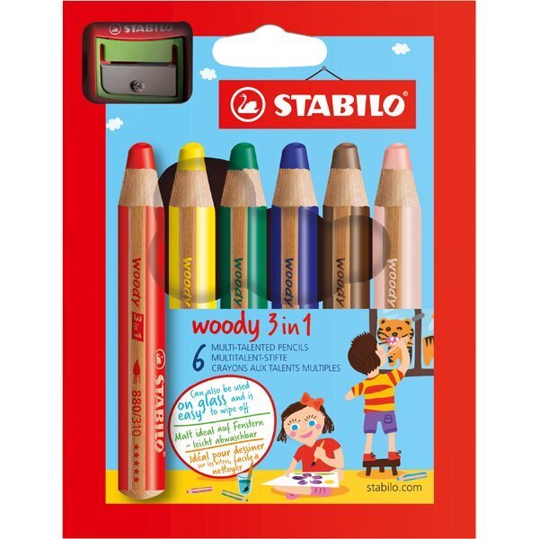 Stabilo Pastel Boya Woody 3 İn 1 6 Renk+Kalemtıraş 8806-2