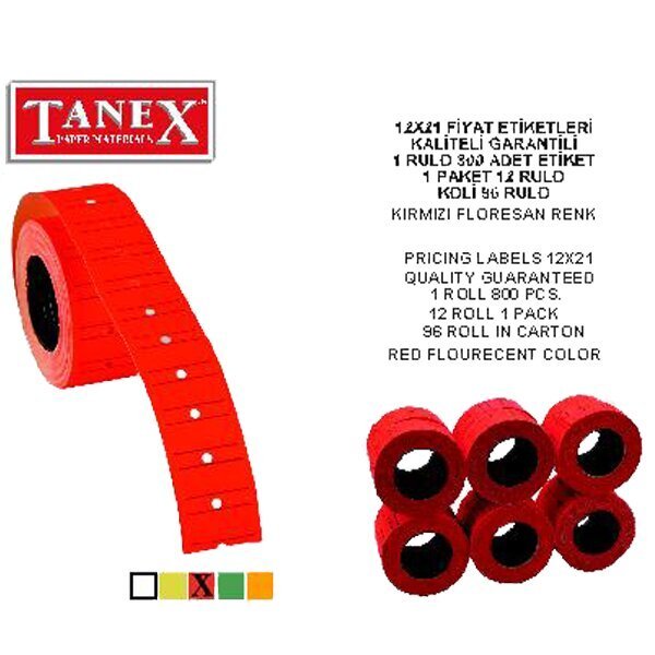 Tanex Fiyat Etiketi Çizgili 12x21 Fosforlu Kırmızı