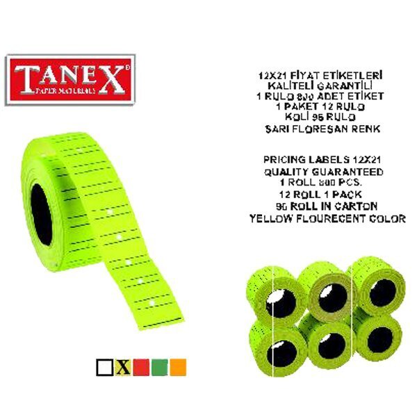 Tanex Fiyat Etiketi Çizgili 12x21 Fosforlu Sarı