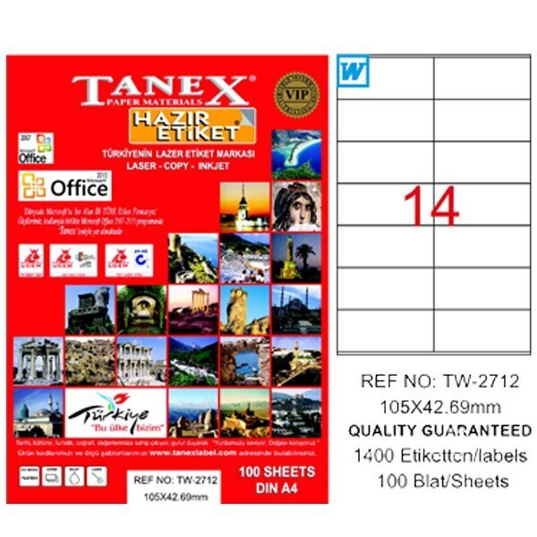 Tanex Laser Etiket 100 YP 105x42.69 Laser-Copy-Inkjet TW-2712