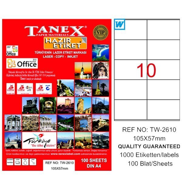 Tanex Laser Etiket 100 YP 105x57 Laser-Copy-Inkjet TW-2610