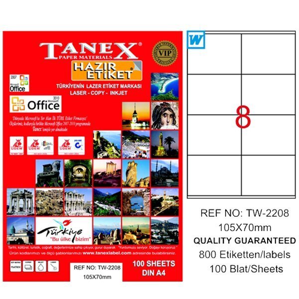 Tanex Laser Etiket 100 YP 105x70 Laser-Copy-Inkjet TW-2208