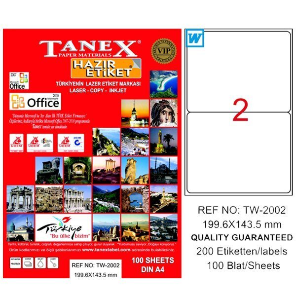Tanex Laser Etiket 100 YP 199.6x143.5 Laser-Copy-Inkjet TW-2002