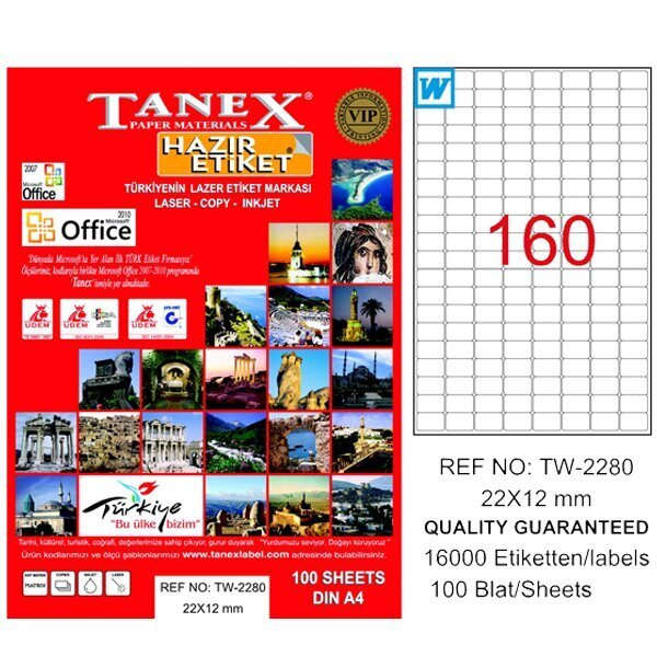 Tanex Laser Etiket 100 YP 22x12 Laser-Copy-Inkjet TW-2280