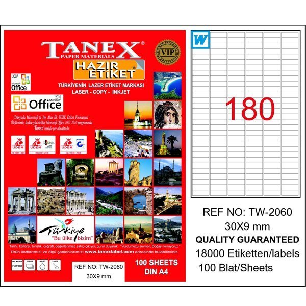 Tanex Laser Etiket 100 YP 30x9 Laser-Copy-Inkjet TW-2060
