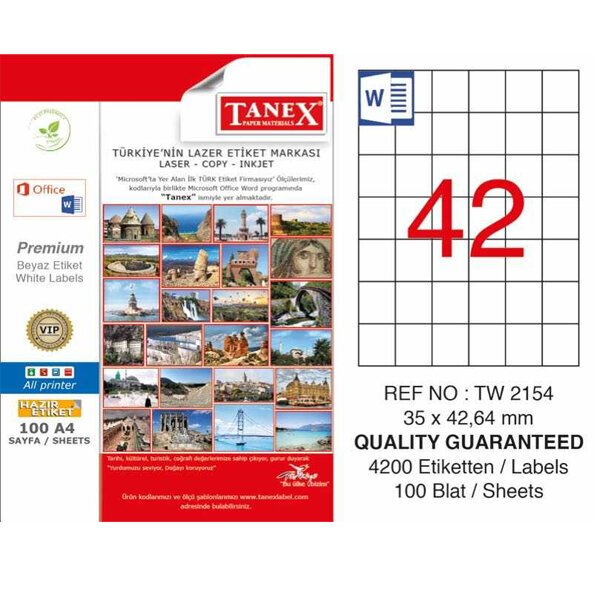 Tanex Laser Etiket 100 YP 35x42 Laser-Copy-Inkjet TW-2154