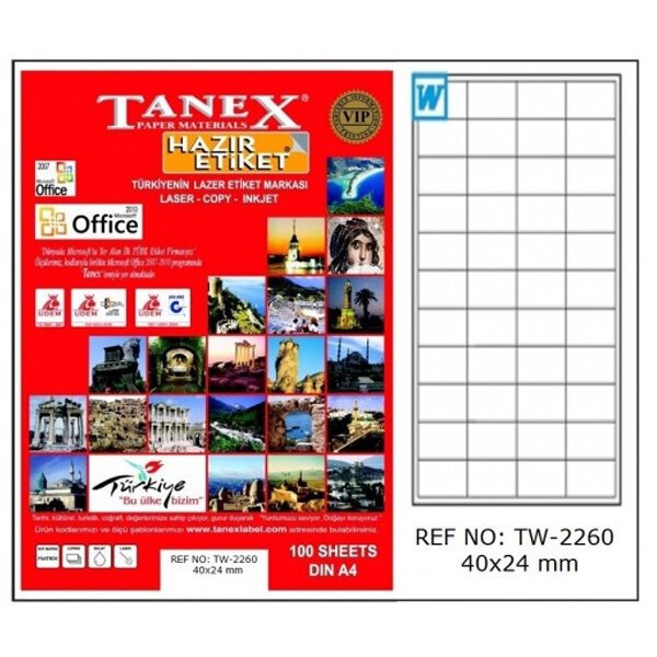 Tanex Laser Etiket 100 YP 40x24 Laser-Copy-Inkjet TW-2260