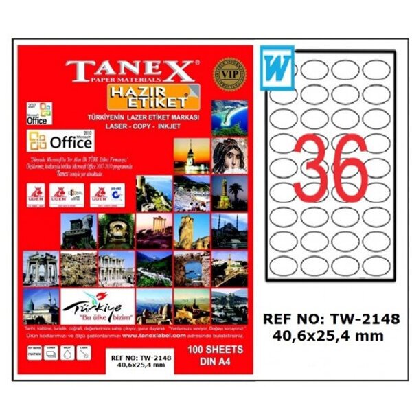 Tanex Laser Etiket 100 YP 40x25 Laser-Copy-Inkjet TW-2148