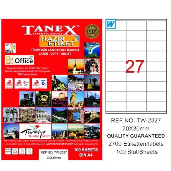 Tanex Laser Etiket 100 YP 70x30 Laser-Copy-Inkjet TW-2327