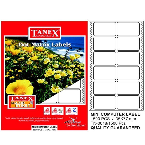 Tanex Sürekli Form Etiket 1500 LÜ 35x77 TN 0018