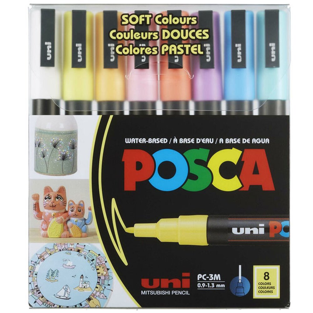 Uni-Ball Posca 0.9-1.3 Su Bazlı Poster Markörü Soft Renk 8 Li PC-3M/8C