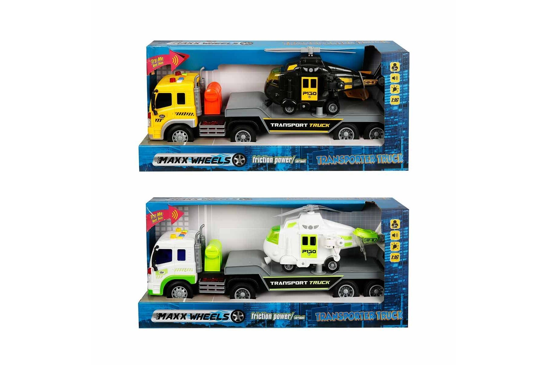 Sunman Oyuncak Maxx Wheelss Sesli Ve Işıklı 1:16 Transporter Helikopter Taşıyan Tır 40 Cm