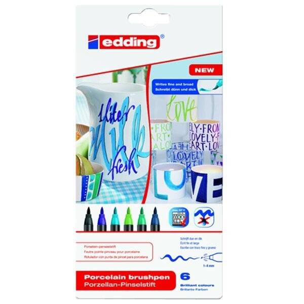 Edding Porselen Kalemi Fırça Uçlu 1-4 MM 6 LI Soğuk Renkler 4200