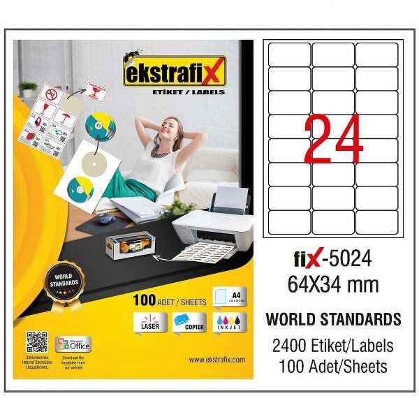 Ekstrafix Laser Etiket 100 YP 64x34 Laser-Copy-Inkjet FİX-5024