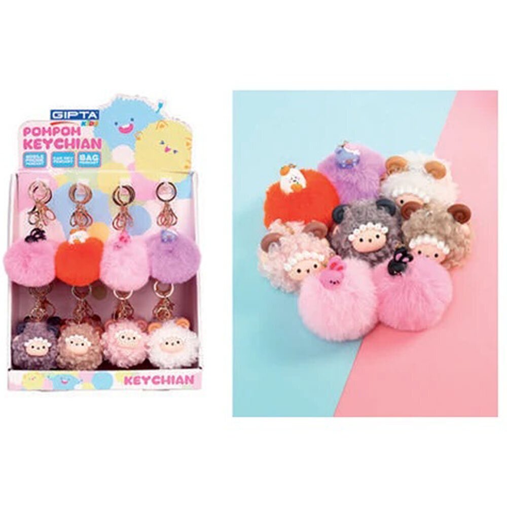 Gıpta Anahtarlık Cute Anımal Pompom 6 Renk 24 Lü