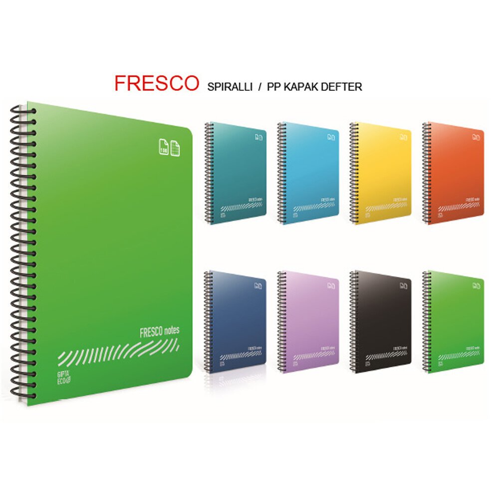 Gıpta Fresco Spiralli Plastik Kapak Defter A4 96 YP Kareli 4936