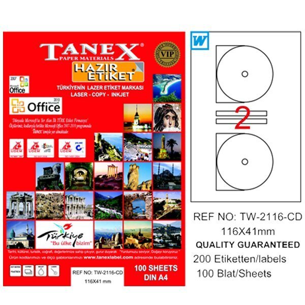 Tanex Cd Etiketi Laser-Copy-Inkjet 100 YP 116x41 MM TW-2116