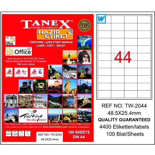 Tanex Laser Etiket 100 YP 48x25 Laser-Copy-Inkjet TW-2044
