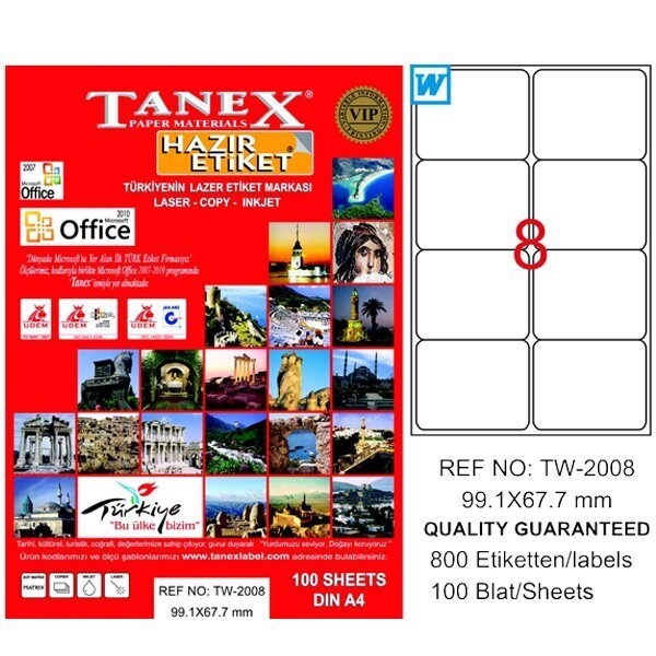 Tanex Laser Etiket 100 YP 99.1x67.7 Laser-Copy-Inkjet TW-2008
