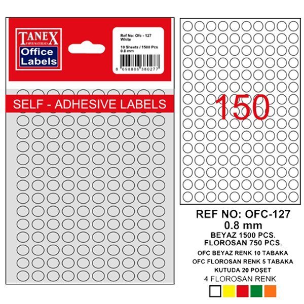 Tanex Ofis Etiketi Beyaz Ofc-127