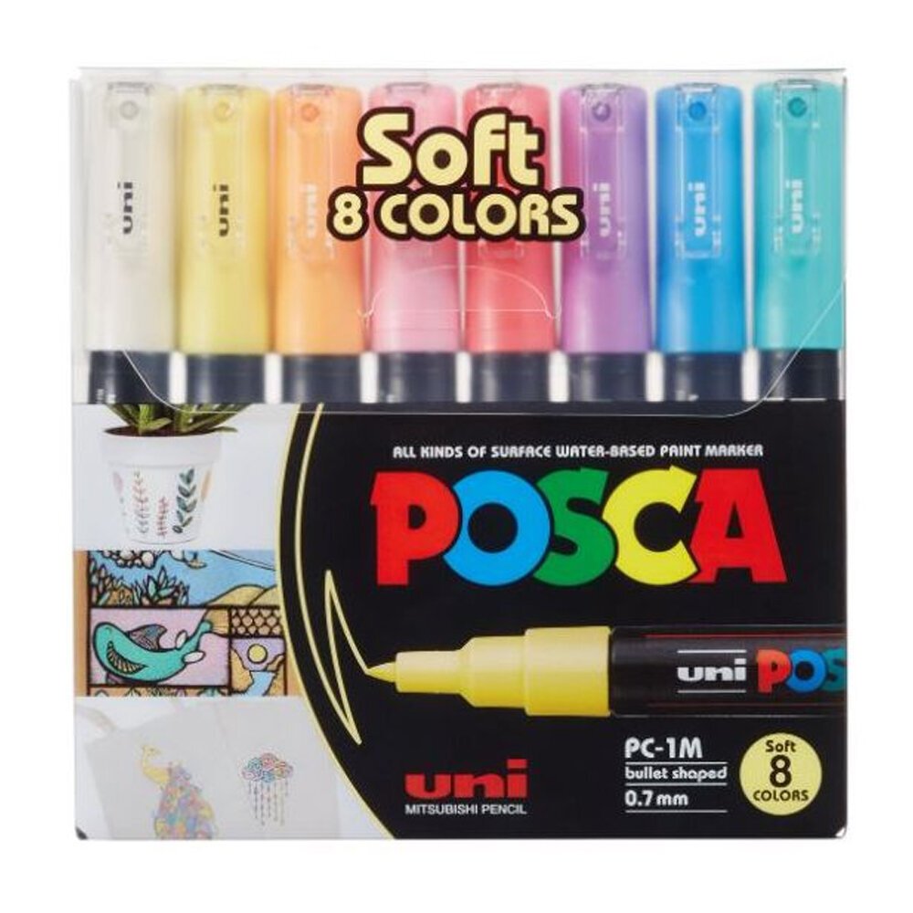 Uni-Ball Posca 0.7 Su Bazlı Poster Markörü Soft Renk 8 Li PC-1M/8C
