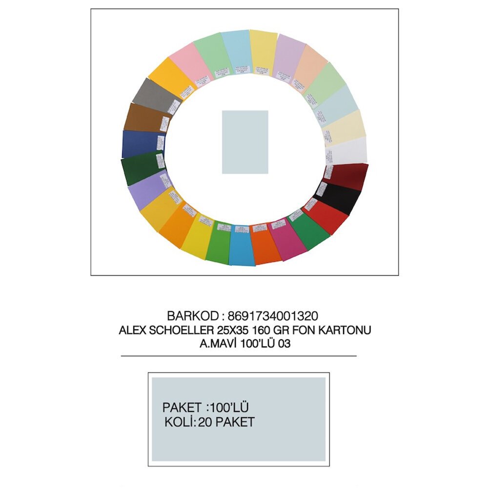Alex Schoeller Fon Kartonu 25x35 No:03 A.Mavi 100 Lü