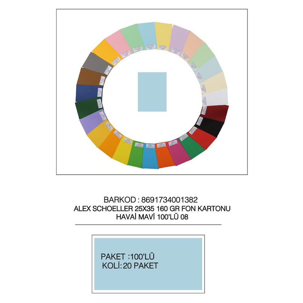 Alex Schoeller Fon Kartonu 25x35 No:08 Havai Mavi 100 Lü