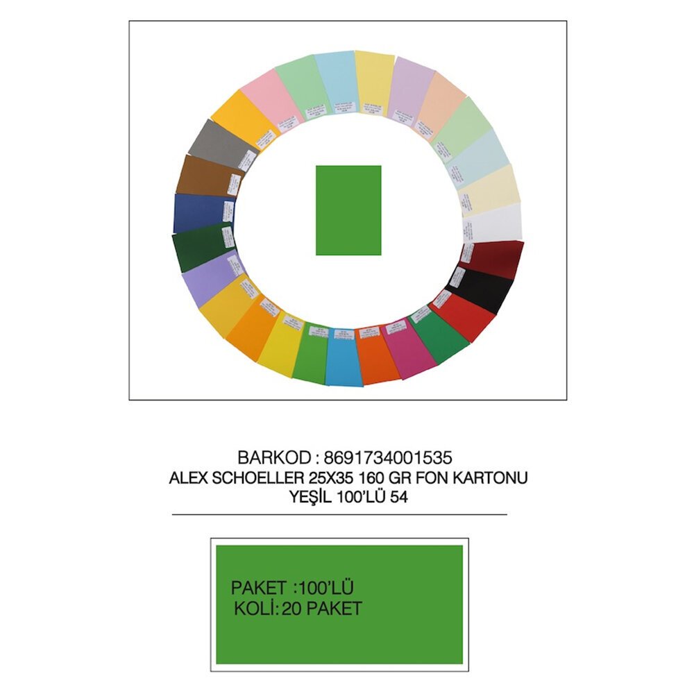 Alex Schoeller Fon Kartonu 25x35 NO:54 Yeşil 100 LÜ ALX-2654