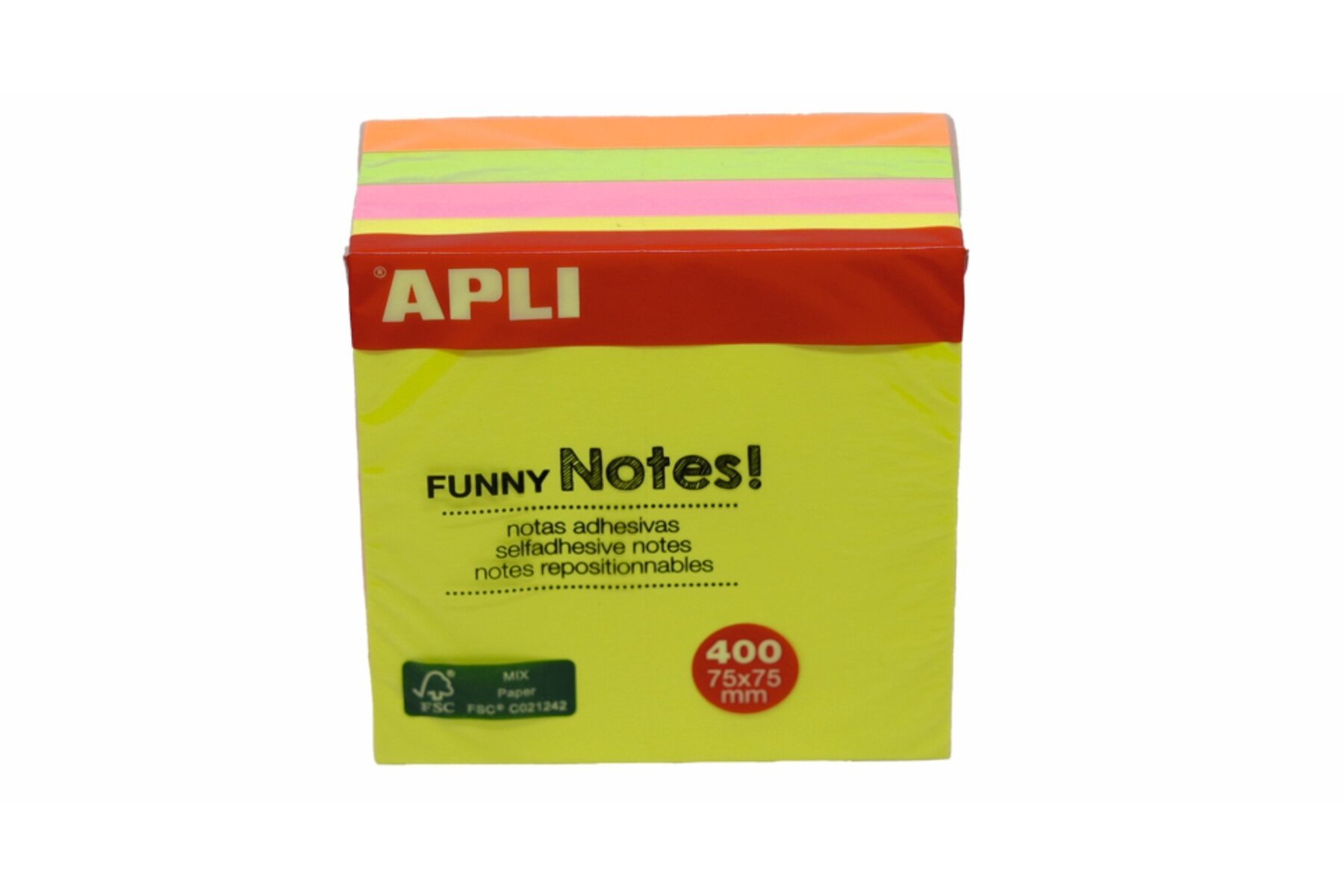 Apli Yapışkanlı Not Kağıdı 4 Renk Funny 400 YP 75x75 Neon Küp 10974