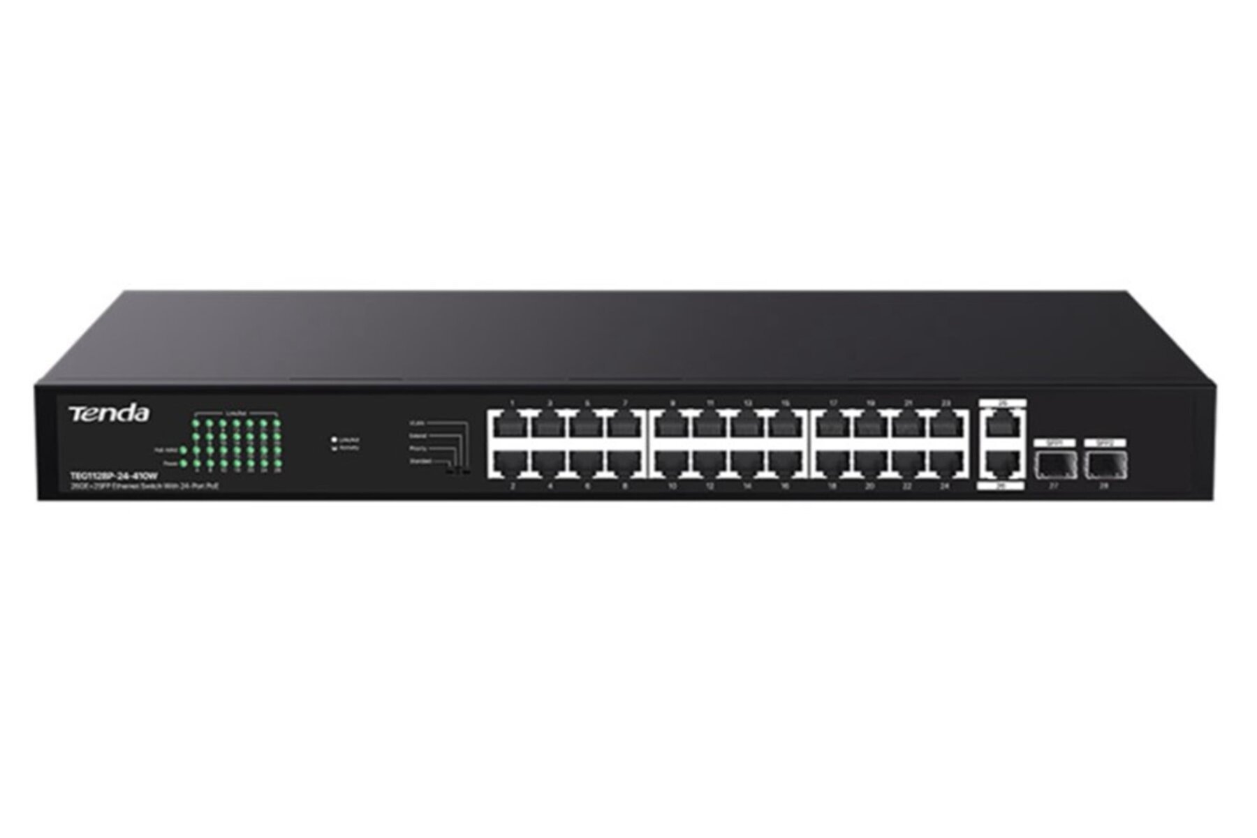 Tenda TEG1128P-24-410W 24 Port Poe+ 10-100-1000 2 Port SFP 2 Port Uplink Switch Çelik Kasa