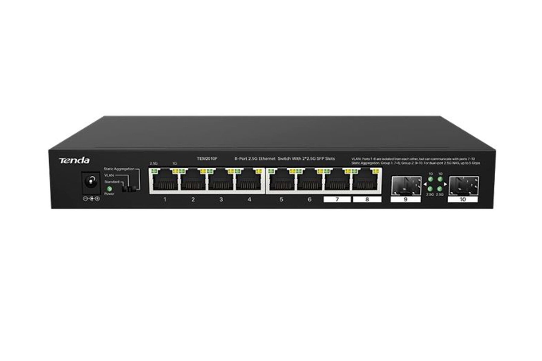 Tenda TEM2010F 8 Port 100-1000-2500 Mbps + 2 Port SFP Switch Çelik Kasa Rack Mount