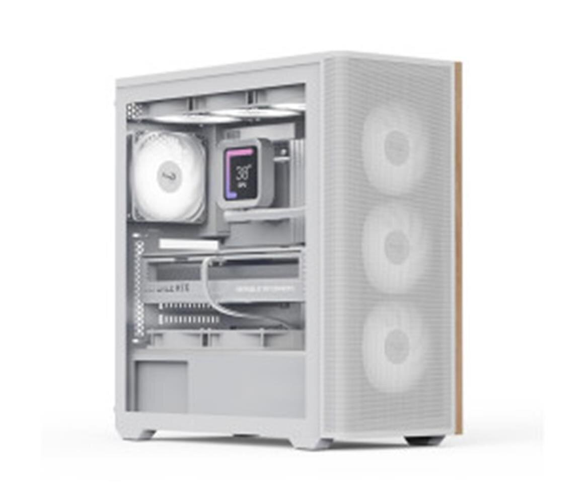 Aerocool AE D501A WH 4x12cm  Fanlı Ahşap Ön Panel Tempered Cam Yan ve Mesh Ön Panel, USB Type-C,ATX