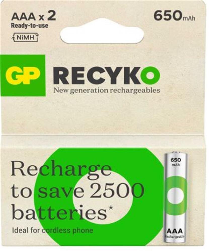 GP AAA 650 mAh Şarjlı İnce Kalem Pil 2li Paket GP65AAAHCHP-BU2