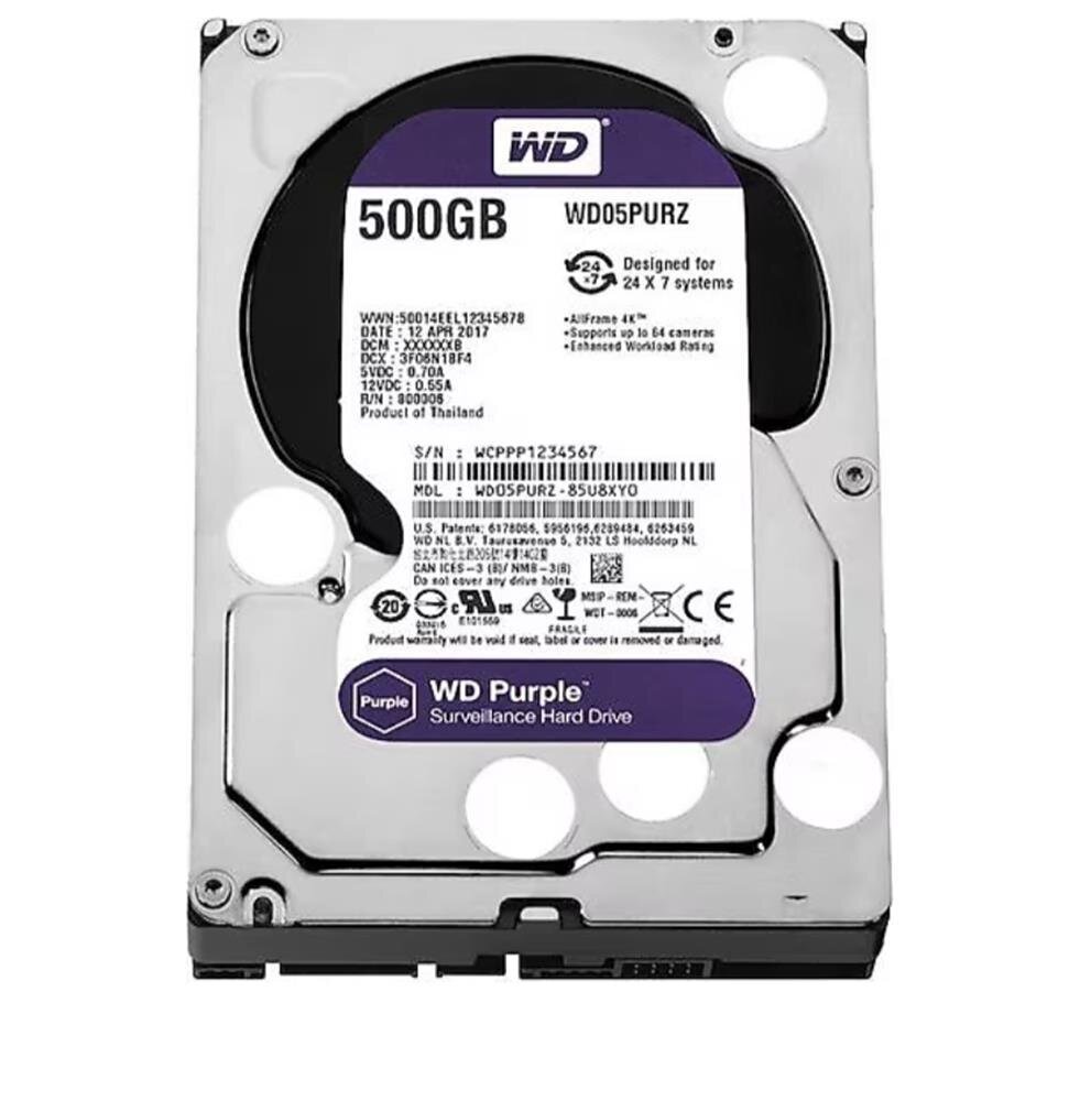 Wd 500Gb Purple WD05PURZ 3.5 5400 RPM SATA 3 Harddisk