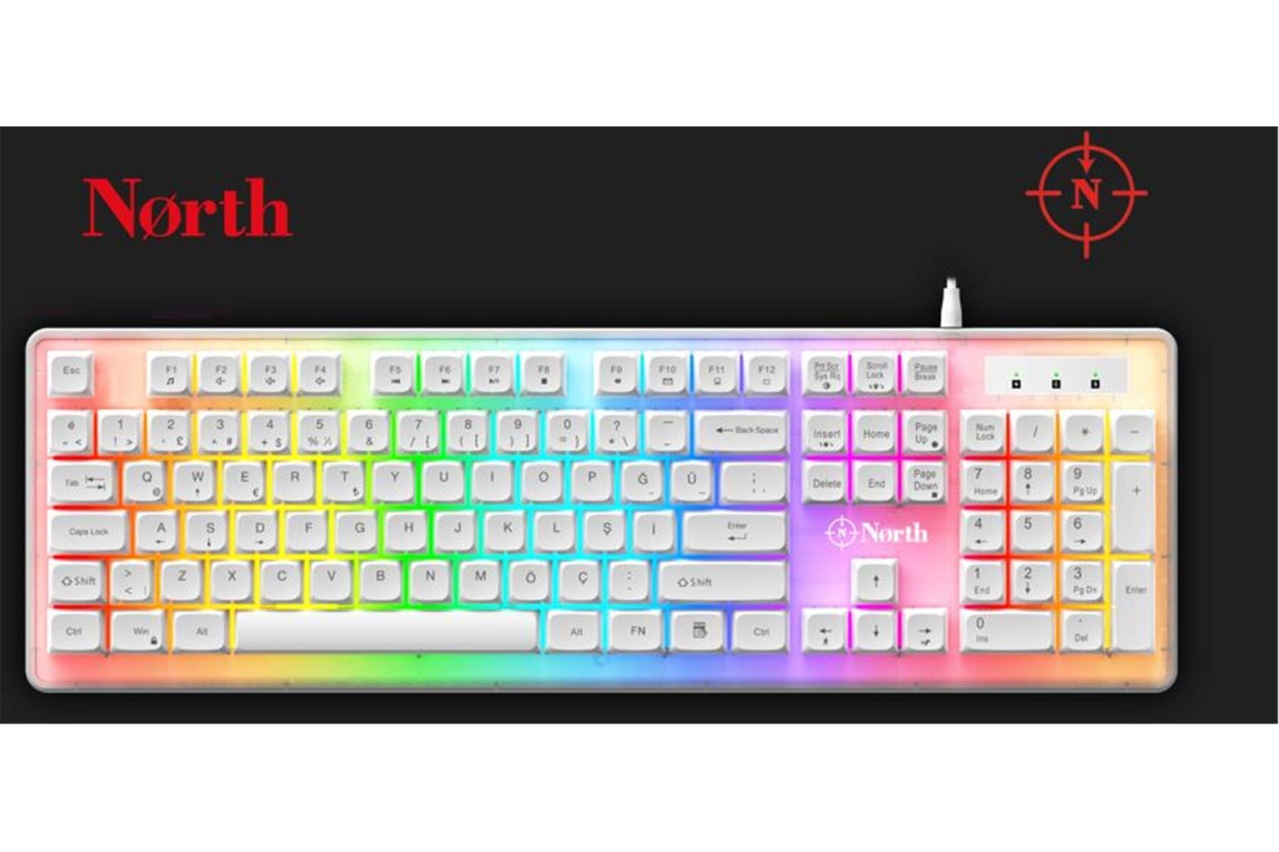 North Paladin Mekanik Hisli Türkçe RGB Beyaz Premium Gaming Klavye