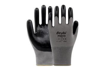 Beybi Nitril Poly Pn810 10 Beden Gri-Siyah 12li Eldiven