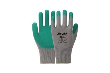 BEYBİ PL17 10 Beden Gri-Yeşil 12li Paket Legend Polyester Örme Lateks Eldiven