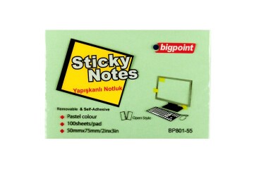 Bigpoint Yapışkanlı Not Kağıdı 75x50 Yeşil BP801-55