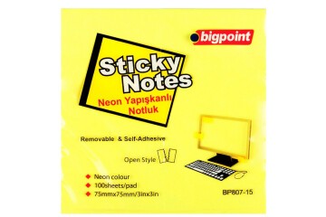 Bigpoint Yapışkanlı Not Kağıdı 75x75 Neon Sarı BP807-15