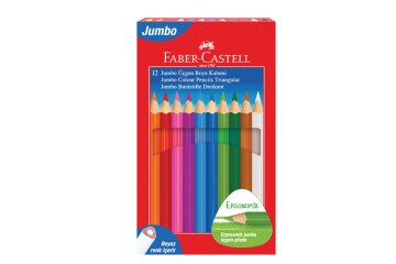 Faber-Castell Kuru Boya Jumbo Tam Boy Üçgen Beyaz 12 Renk 5173 116616