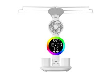 S-link SL-M9070 Glow Beyaz Dokunmatik Led Lamba Saat, Fan,Derece Kalemlikli Masa Lambası